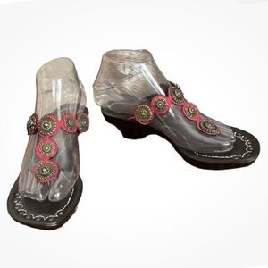 DONALD J PLINER Medallion Leather Slide Sandals Red Italy Womens 6M Low Heel